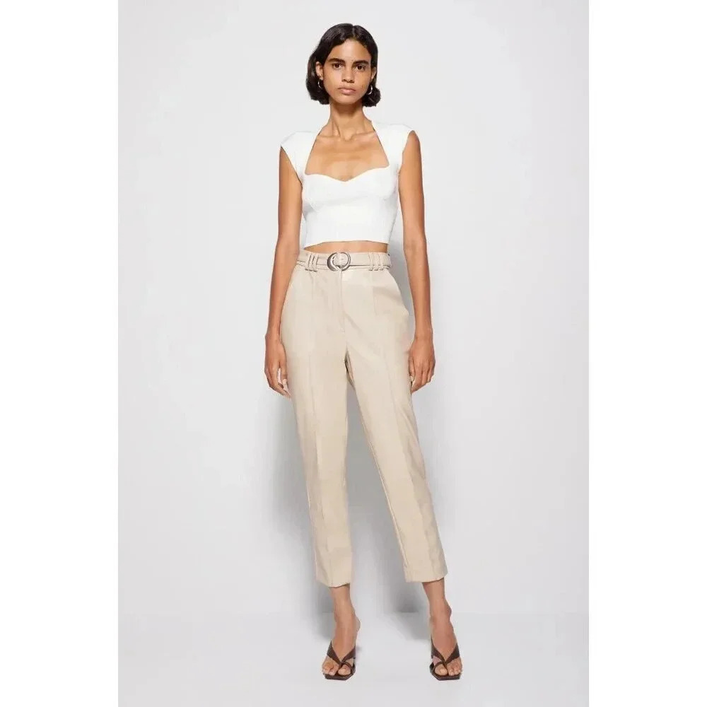 Jonathan Simkhai NWT Pauline Vegan Leather Belted Crop Pant in Moonstone‎ Size 0